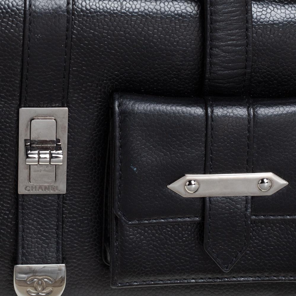 Chanel Black Leather Double Pocket Satchel 1