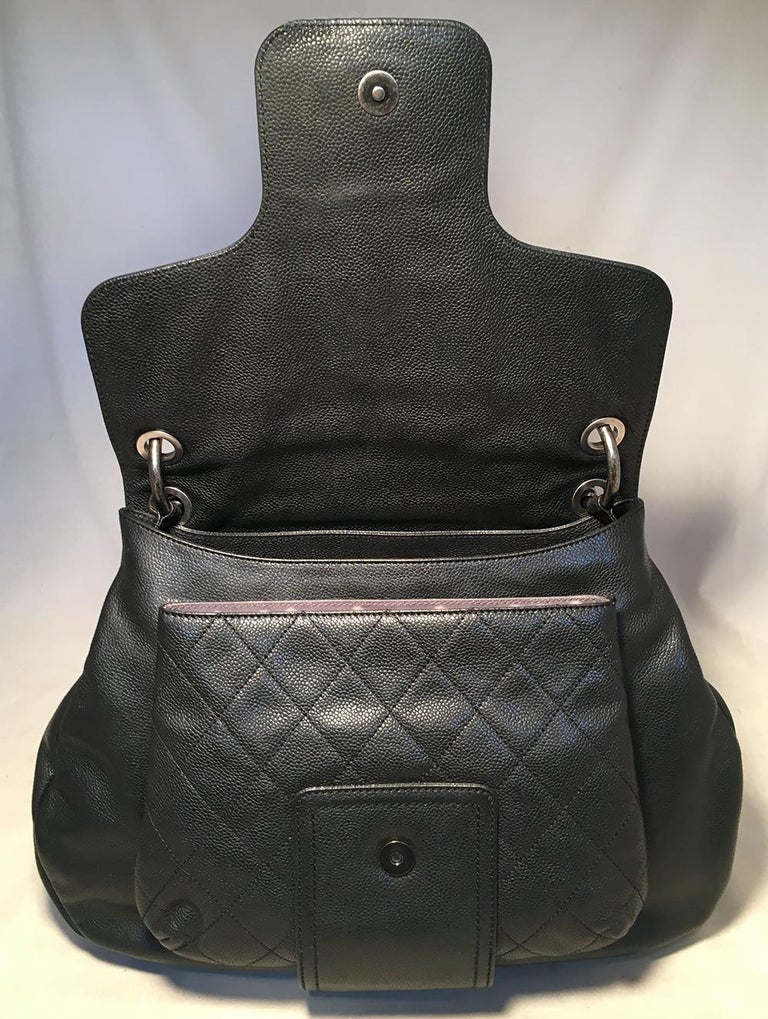 Chanel Black Leather Double Strap Shoulder Bag Tote Production Sample