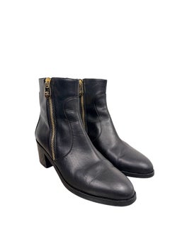 Chanel Black Leather Double Zip CC Moto Ankle Boots, Size 38