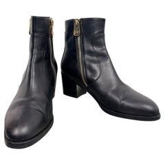 Chanel Black Leather Double Zip CC Moto Ankle Boots, Size 38