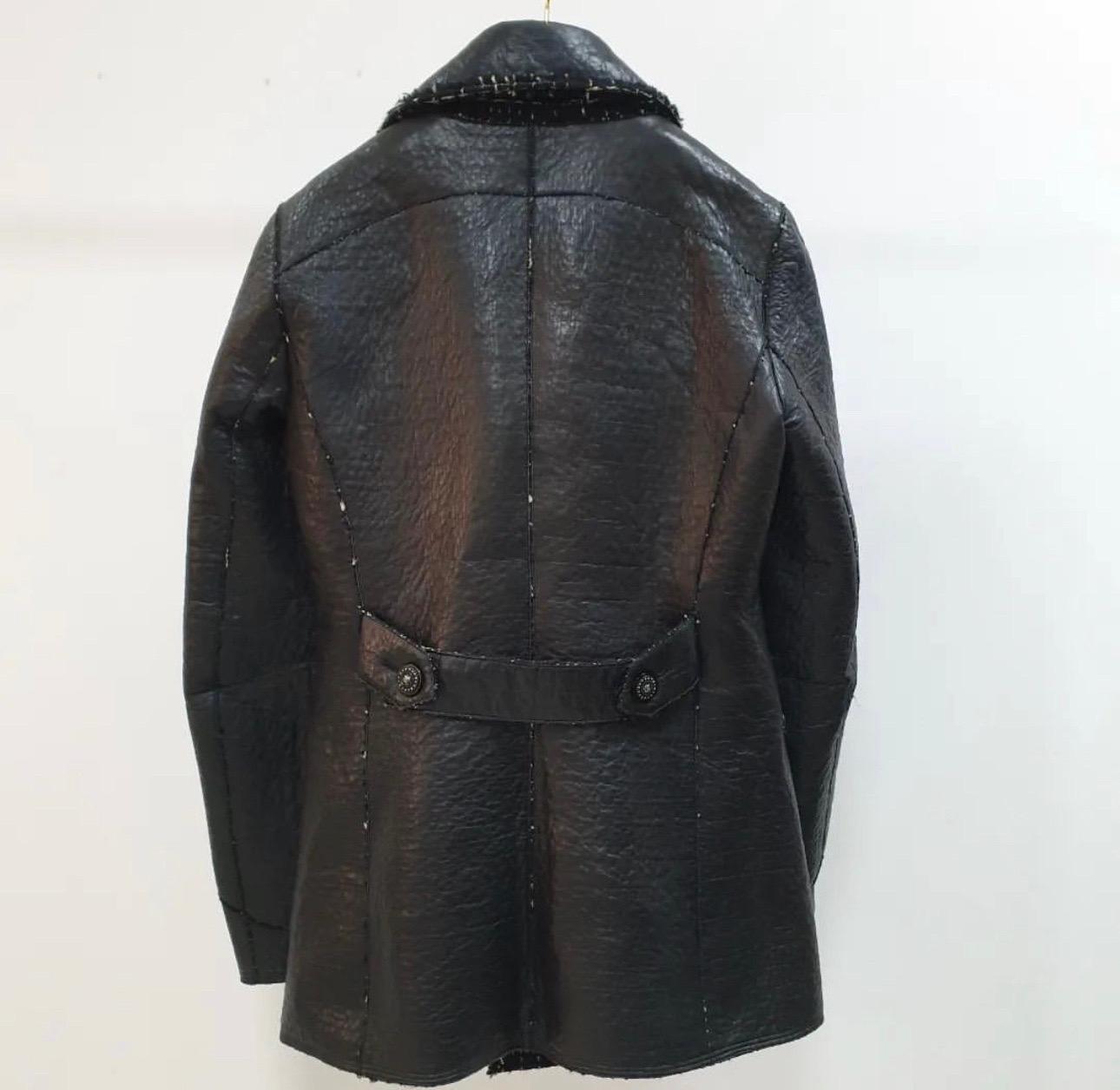 Chanel Black Leather Doublebreasted Coat In Excellent Condition In Krakow, PL
