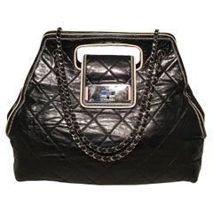 Chanel Black Leather East West Mademoiselle Cut Out Handle Tote