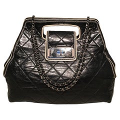 Chanel Black Leather East West Mademoiselle Cut Out Handle Tote 