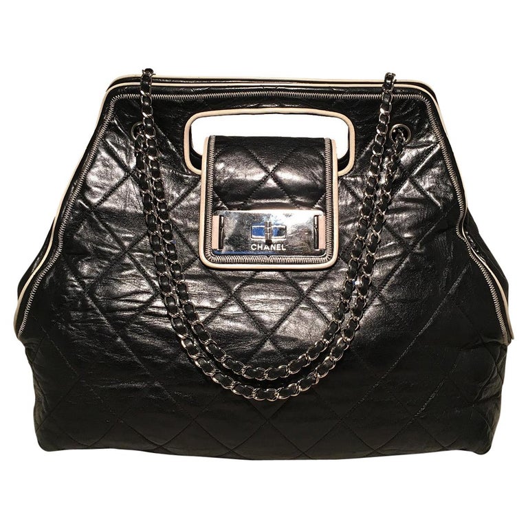 Chanel Black Leather East West Mademoiselle Cut Out Handle Tote For Sale at  1stDibs