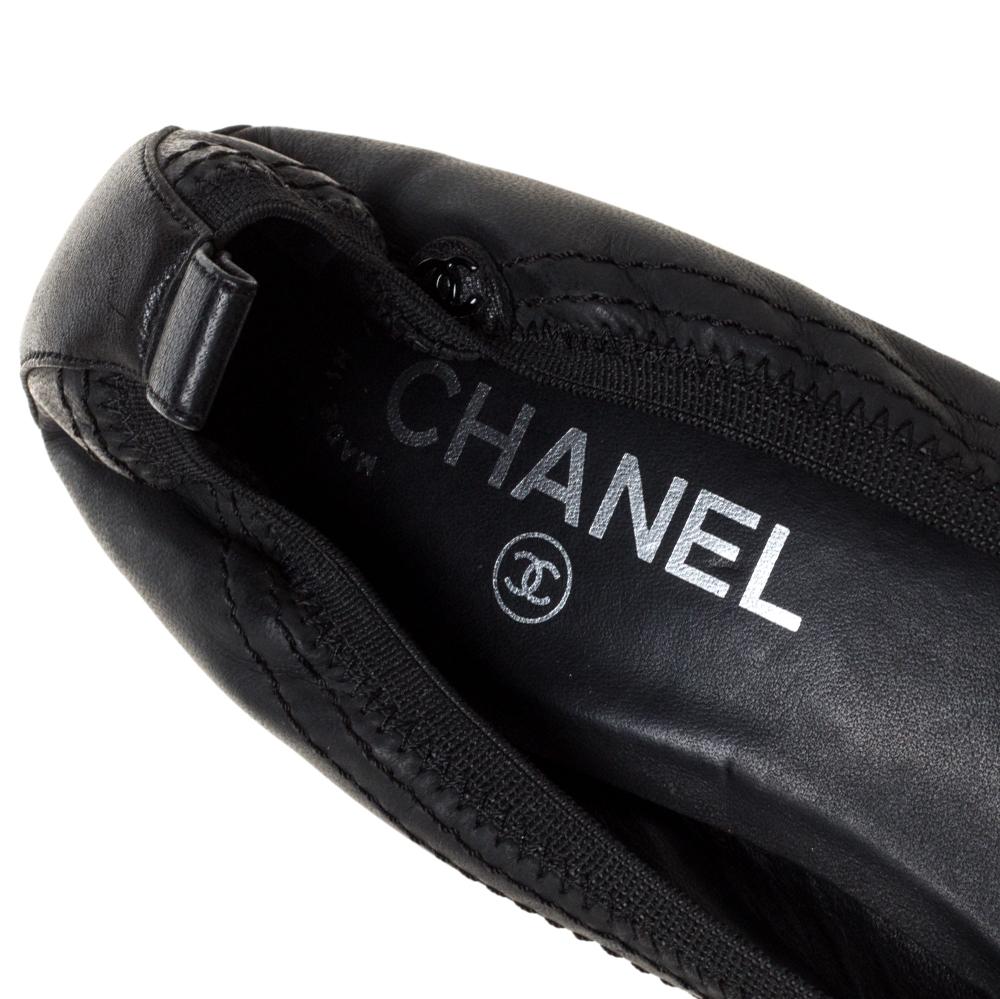 Chanel Black Leather Elastic Pumps Size 38.5 2