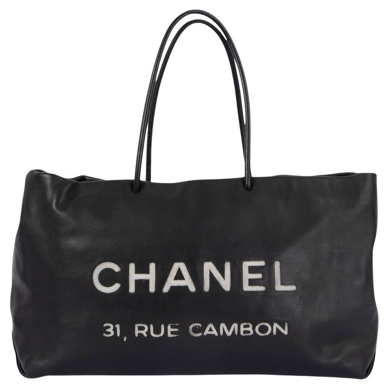 Black Leather Essential Rue Cambon Shopping Tote Medium
