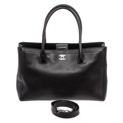 Chanel Black Leather Executive Cerf Tote w/Strap Bag 