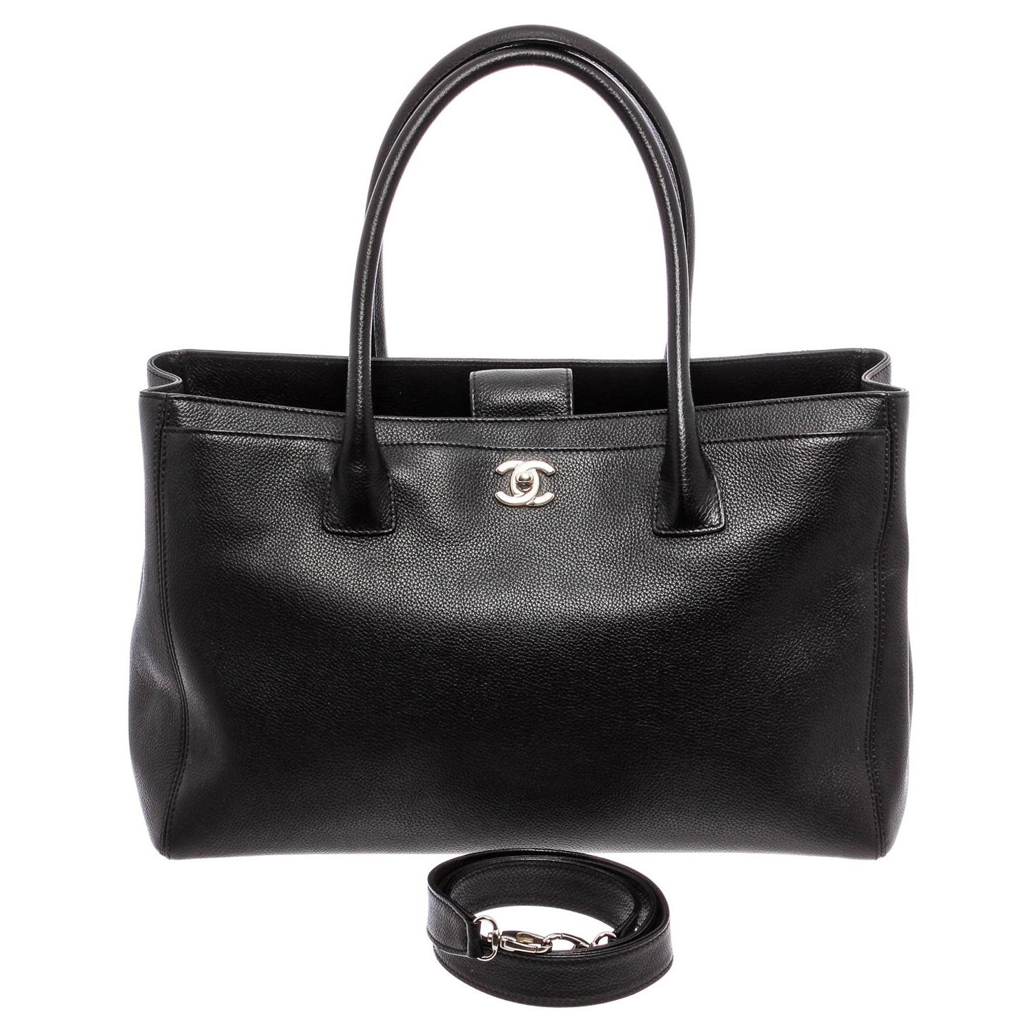 Chanel Black Leather Executive Cerf Tote w/Strap Bag 