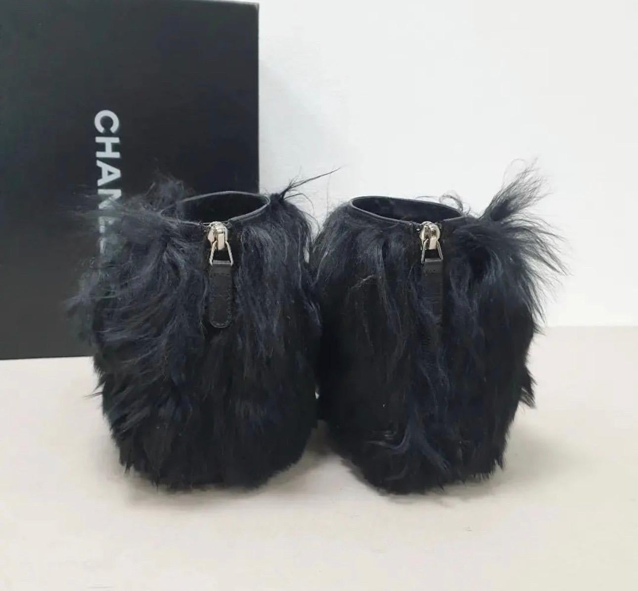 Chanel Black Leather Faux Fur Boots For Sale 1