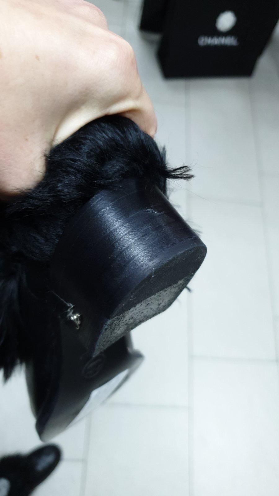 Chanel Black Leather Faux Fur Boots For Sale 2