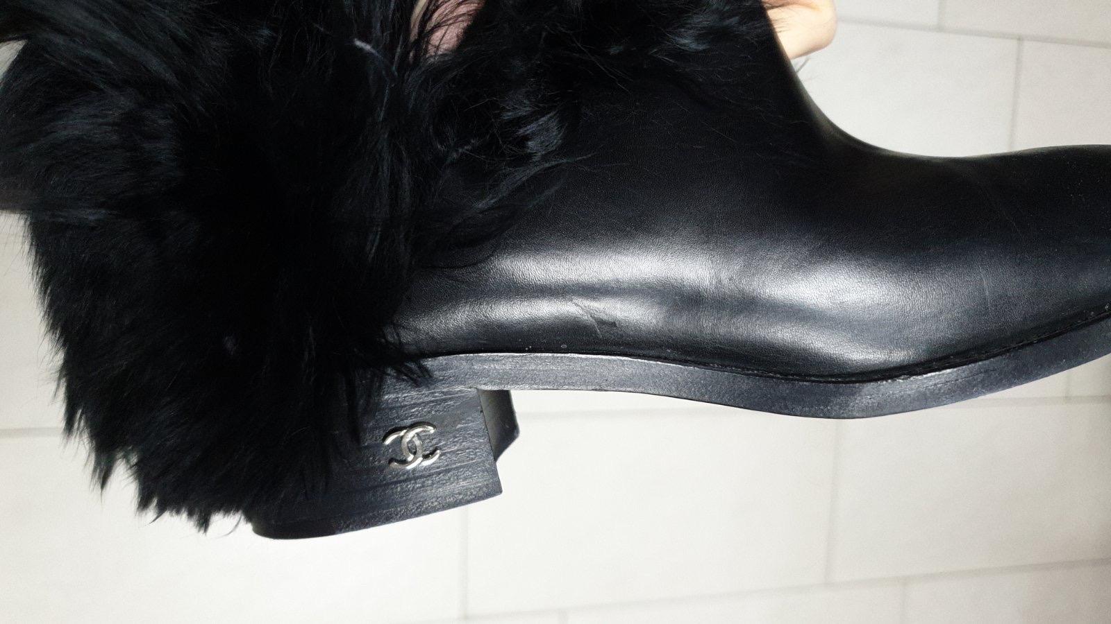 Chanel Black Leather Faux Fur Boots For Sale 4