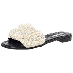 Sandals - Calfskin, cord & imitation pearls, black — Fashion | CHANEL