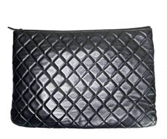 Chanel Black Leather Flap Quilted Large Clutch