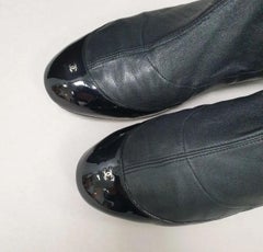 Chanel Black Leather Flat Pointed Toe Over Knee Boots