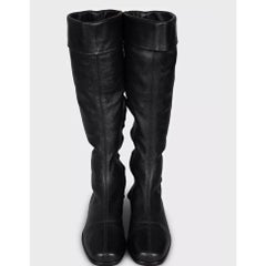 Chanel Black Leather Flat Riding Boots EU 35.5 Side Zip Round Toe