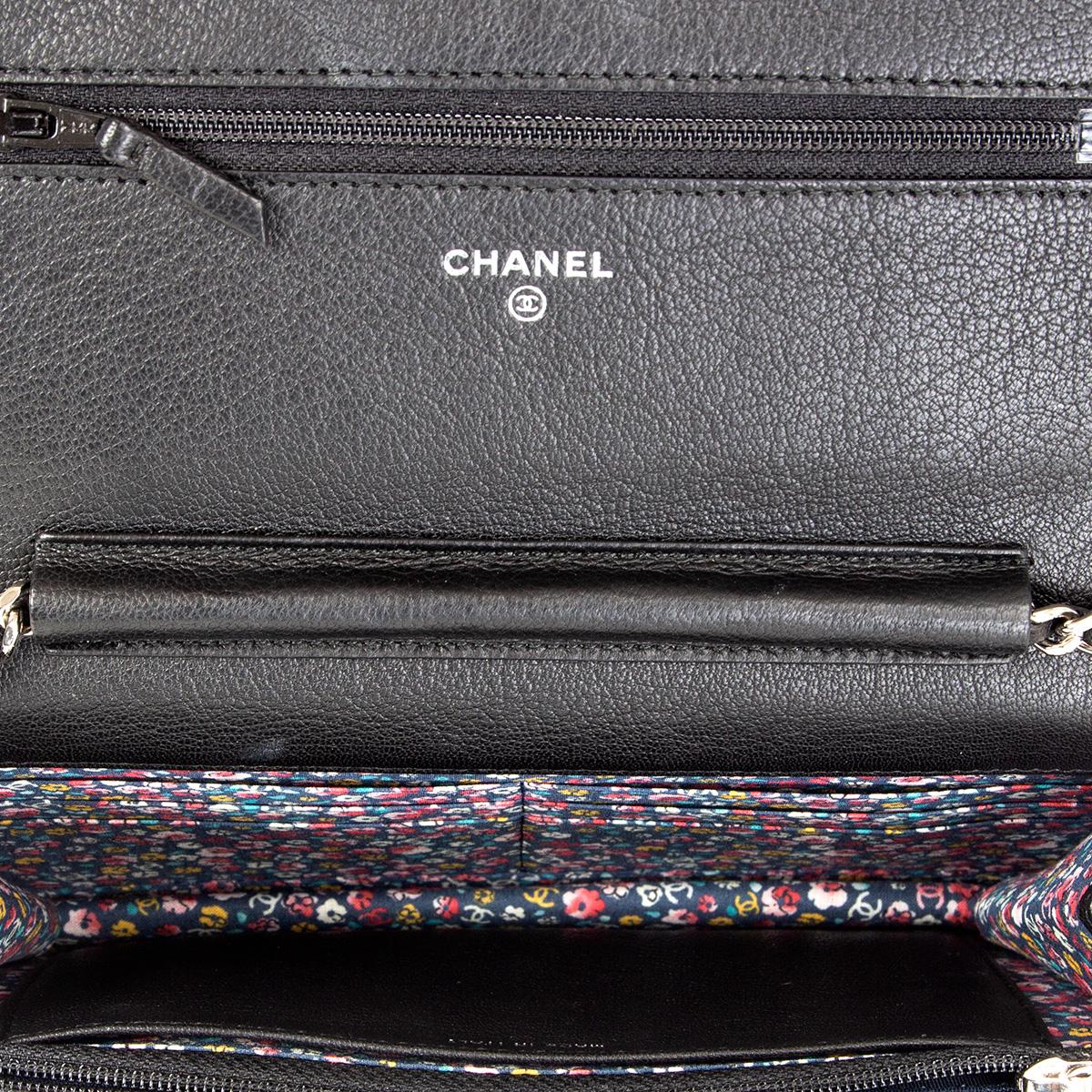 Black CHANEL black leather FOUR LEAF CLOVER Wallet on Chain Bag WOC