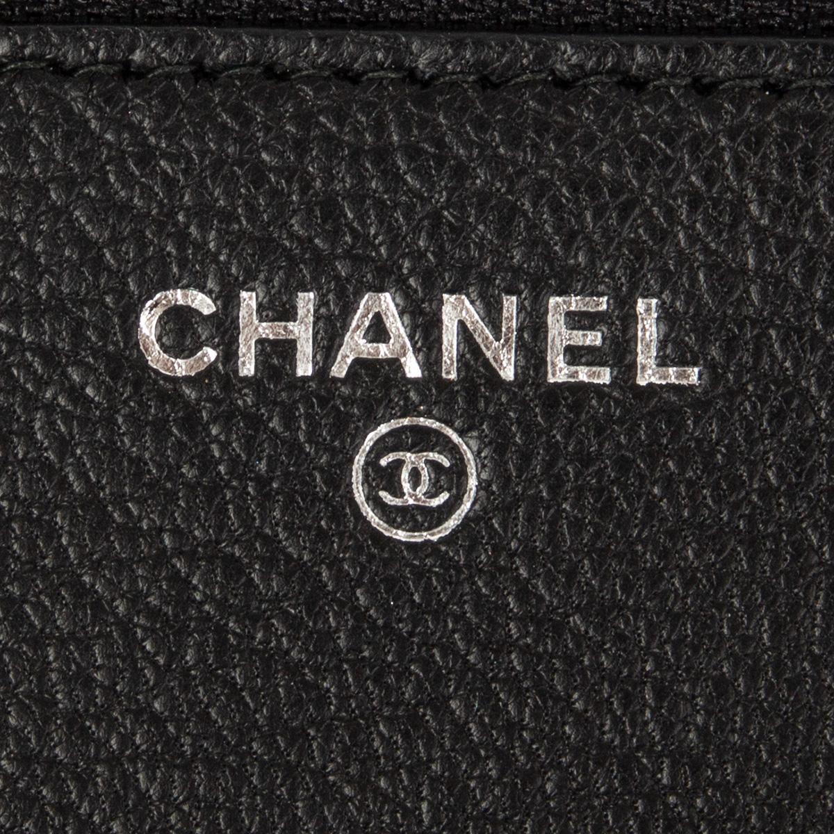 CHANEL black leather FOUR LEAF CLOVER Wallet on Chain Bag WOC 1