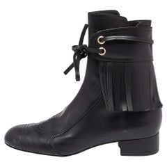 Chanel Black Leather Fringe Double Zip CC Boots Size 37.5