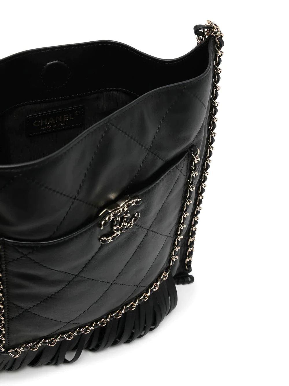 Chanel Black Leather Fringe Shopping Bag In Excellent Condition For Sale In London, GB