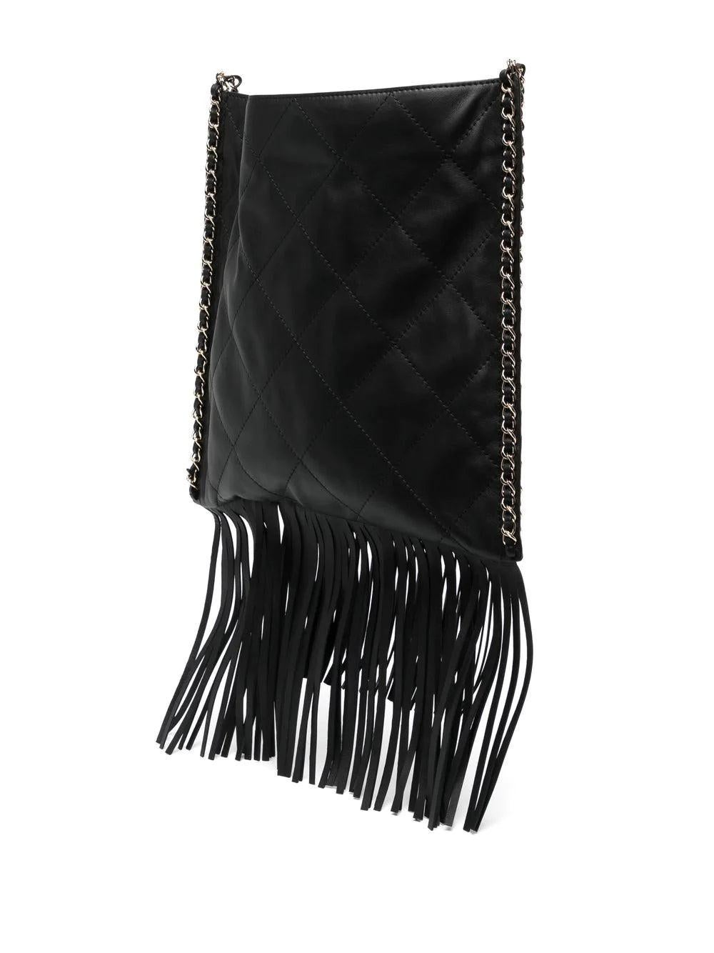 Women's Chanel Black Leather Fringe Shopping Bag For Sale