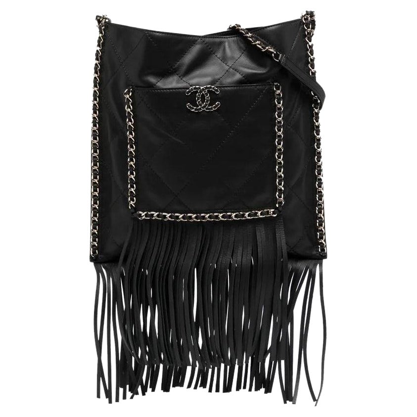 Chanel Black Leather Fringe Shopping Bag For Sale