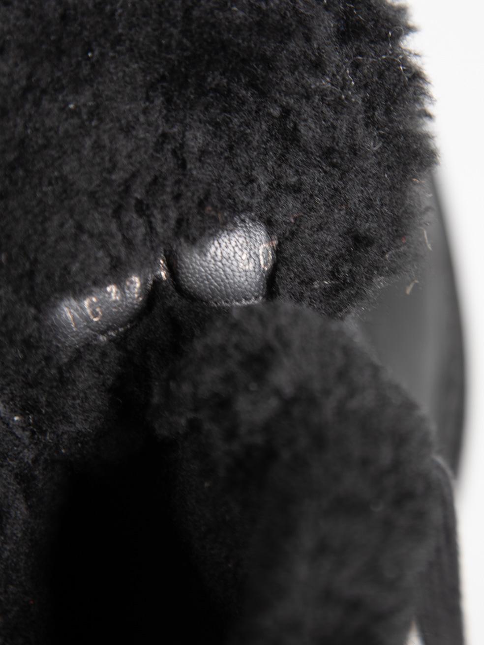 Chanel Black Leather Fur Lined Tweed Combat Boots Size SML XL 2