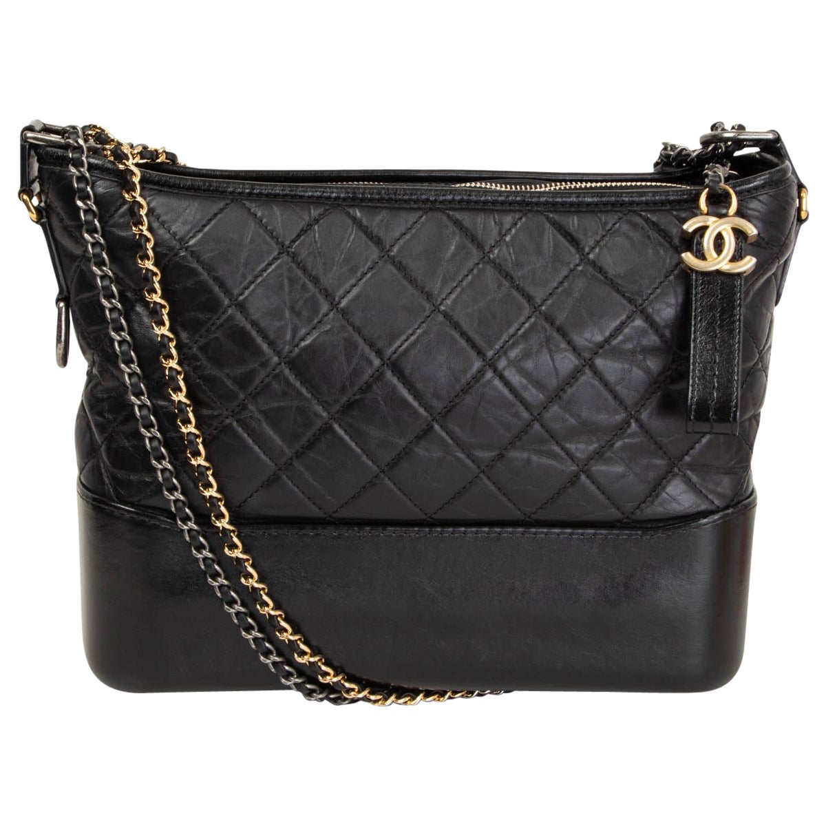 CHANEL black leather GABRIELLE HOBO Shoulder Bag