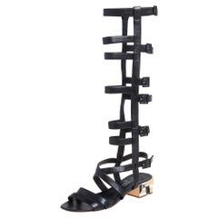 Chanel Black Leather Gladiator Sandals Size 40