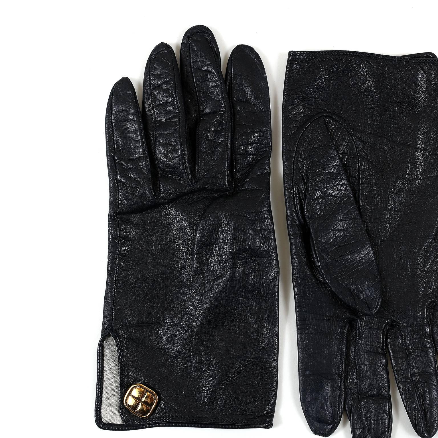 Chanel Schwarze Lederhandschuhe- Größe 7 Damen