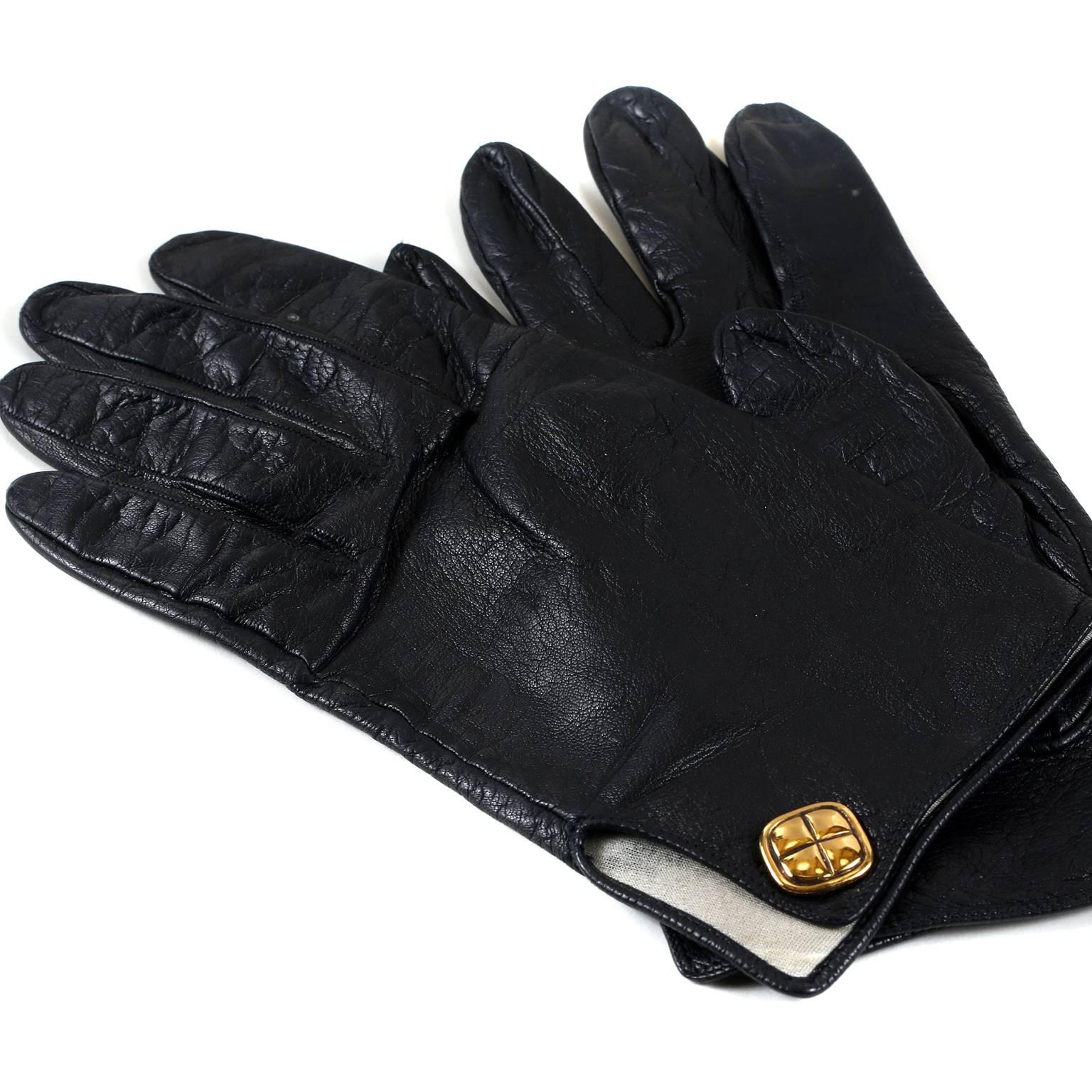 Women's Chanel Black Leather Gloves- size 7