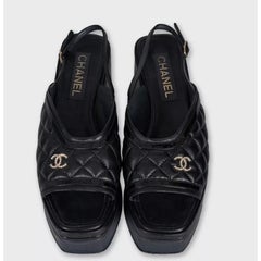 Chanel Black Leather Gold CC Logo Sandals Sz. 38.5