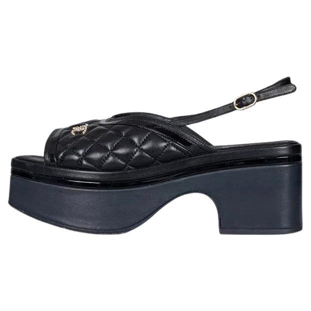 Chanel Black Leather Gold CC Logo Sandals Sz. 38.5