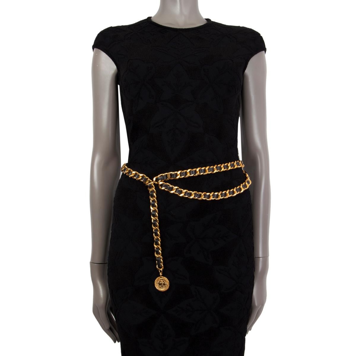 CHANEL black leather & gold CHAIN Belt ONE SIZE 1