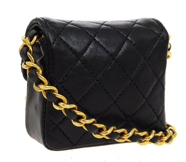 Chanel Black Leather Gold Chain Evening Micro Mini Shoulder Flap