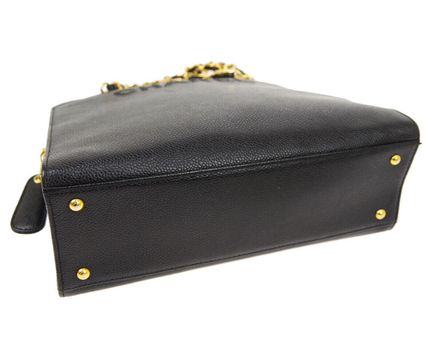 Women's Chanel Black Leather Gold Chain Top Handle Satchel Shoulder Tote Bag
