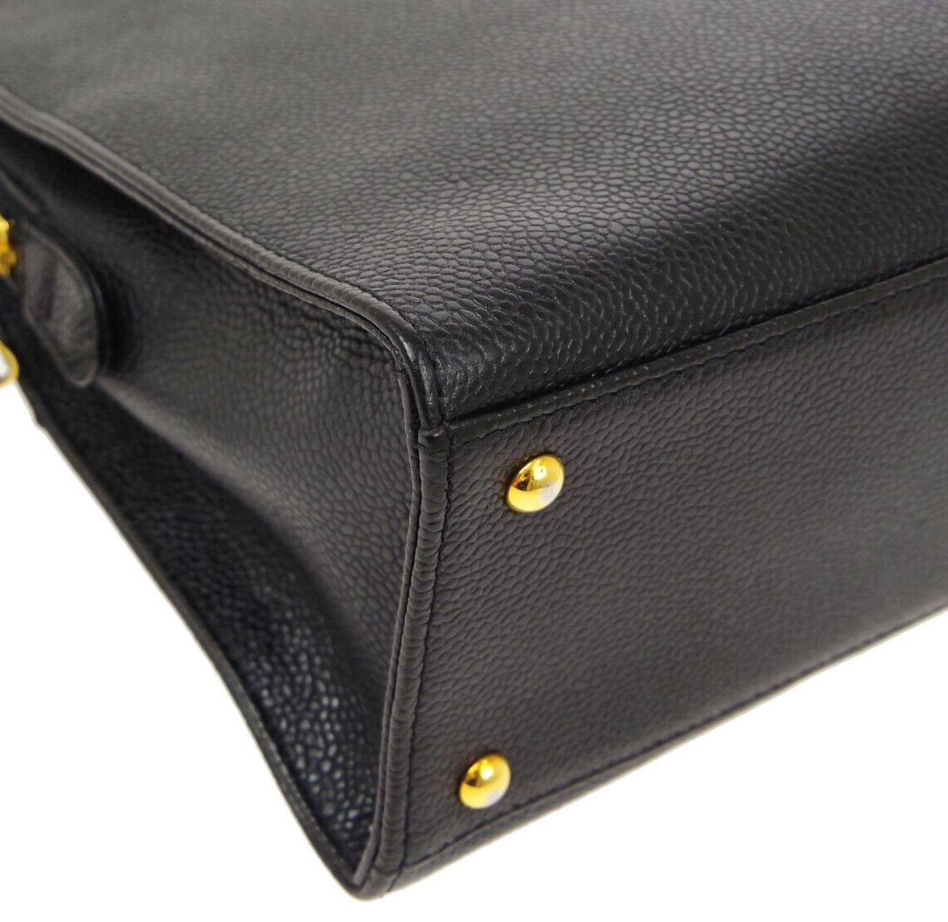 Chanel Black Leather Gold Chain Top Handle Satchel Shoulder Tote Bag 1