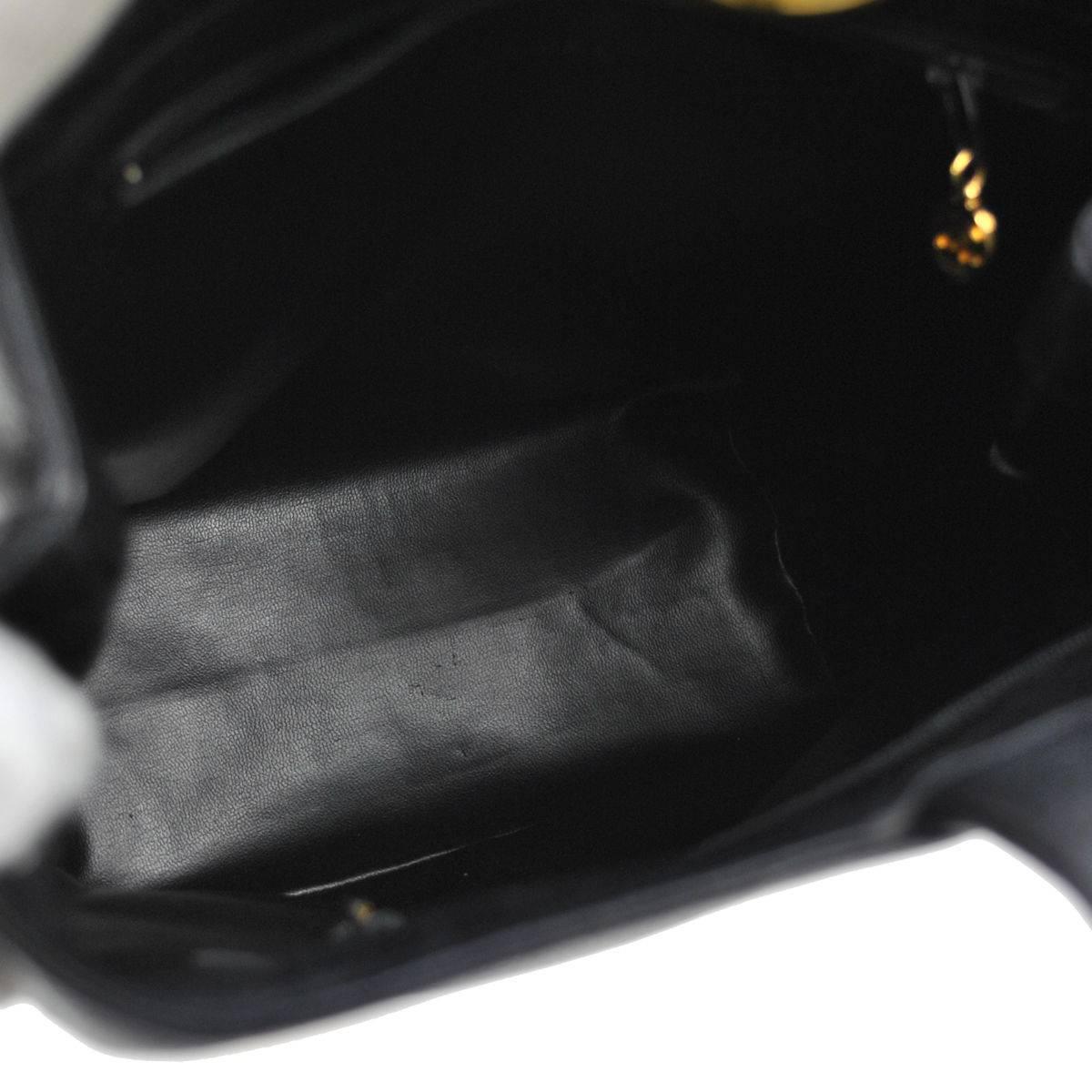 Women's Chanel Black Leather Gold Charms Sling Back Carryall Duffle Shoulder Bag