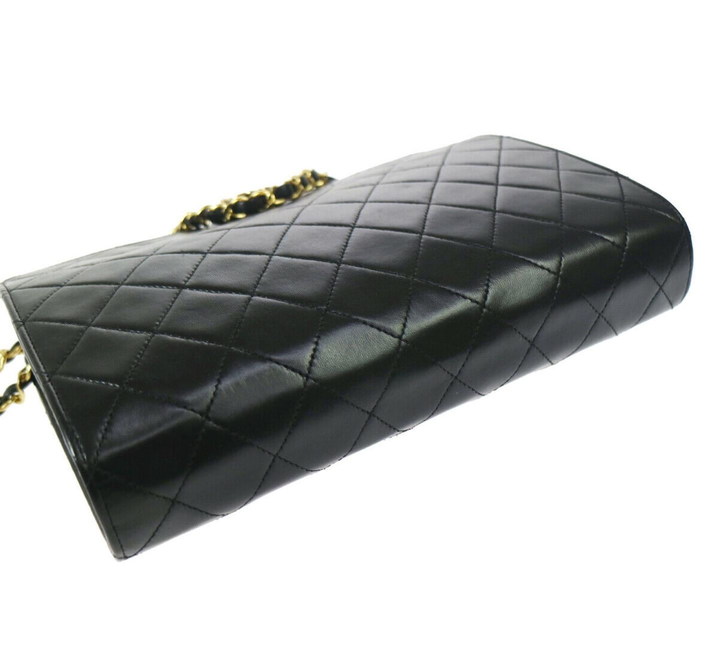 Chanel Black Leather Gold Envelope Evening Shoulder Crossbody Clutch Bag In Good Condition In Chicago, IL