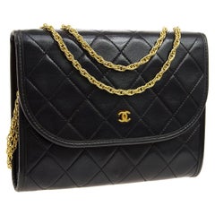 Chanel Black Leather Gold Evening Chain Small Mini Evening Flap Bag