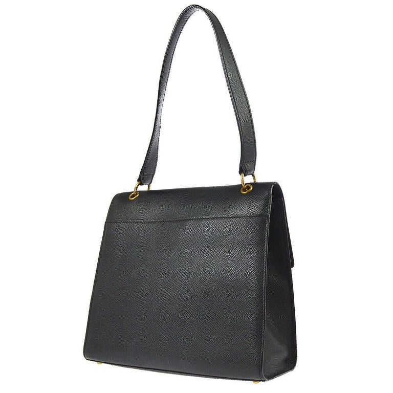 Chanel Black Leather Gold Evening Top Handle Satchel ShoulderFlap Bag ...