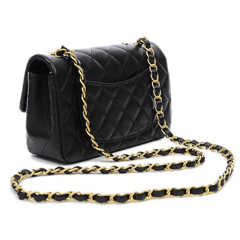 Chanel Black Leather Gold Gunmetal Charms Evening Shoulder Flap Bag For