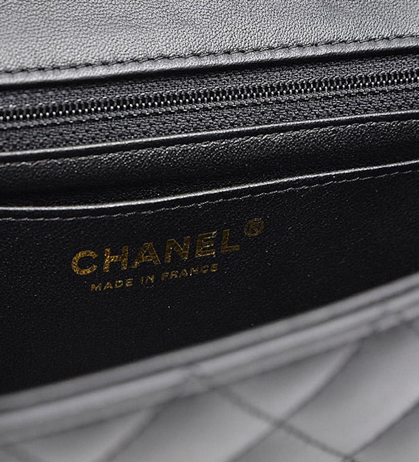 Women's Chanel Black Leather Gold Gunmetal Charms Evening Shoulder Flap Bag