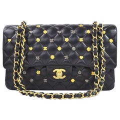 Chanel Black Leather Gold Gunmetal Charms Evening Shoulder Flap Bag