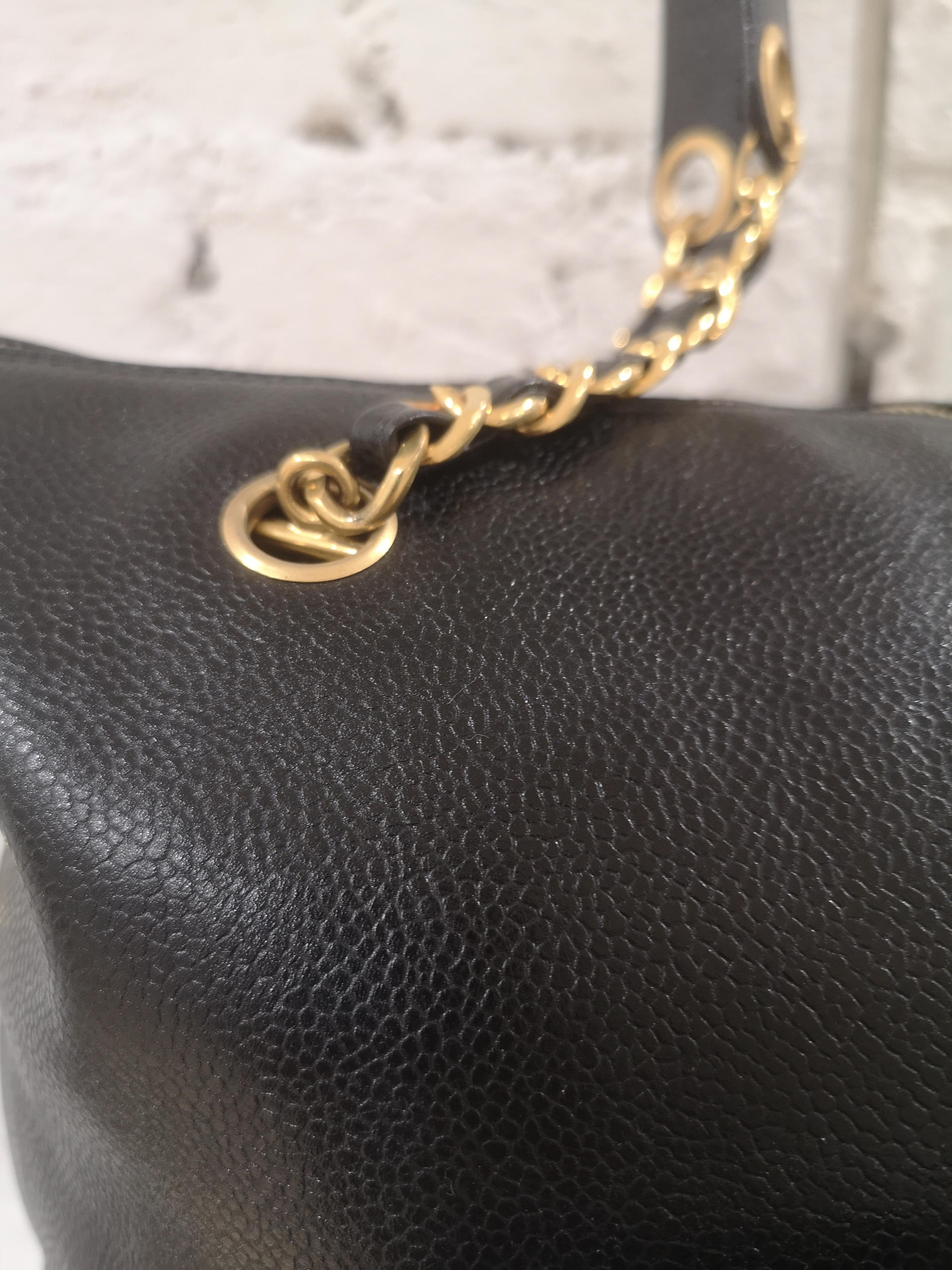 Black Chanel black leather gold hardware CC logo shoulder bag