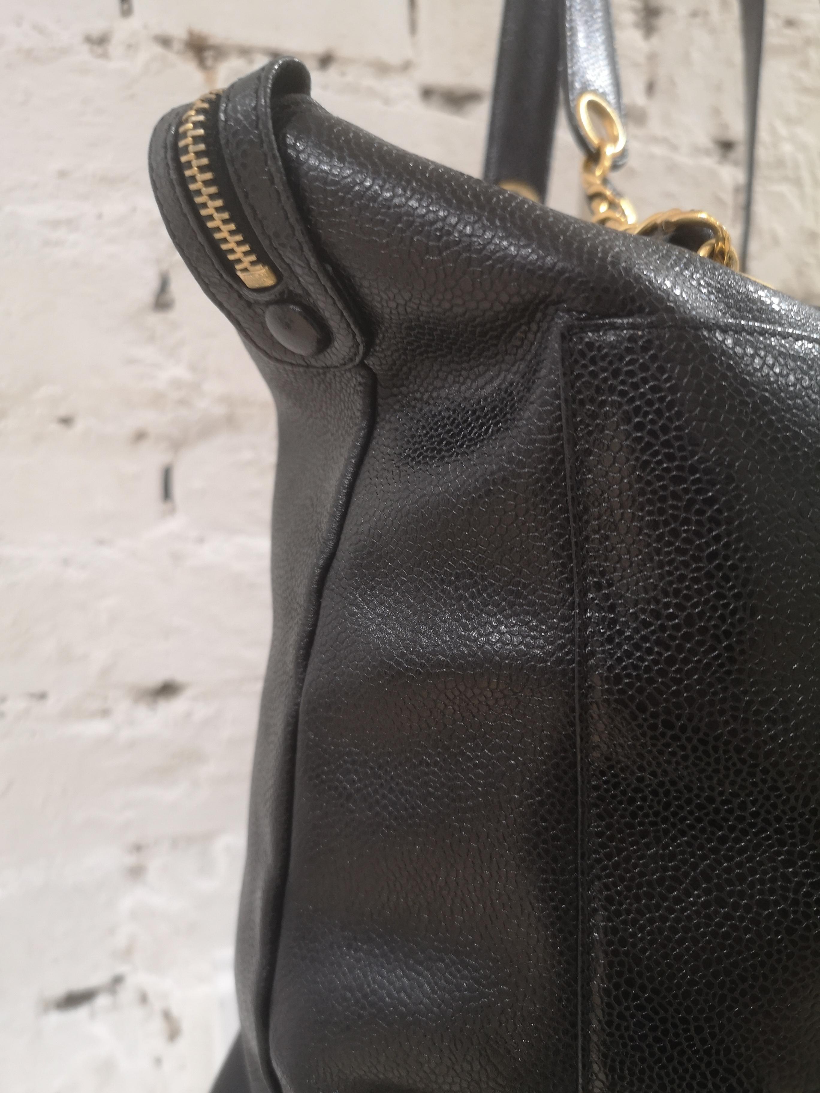 Chanel black leather gold hardware CC logo shoulder bag 1