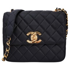 Chanel Black Leather Gold Hardware Square Flap Bag vintage 