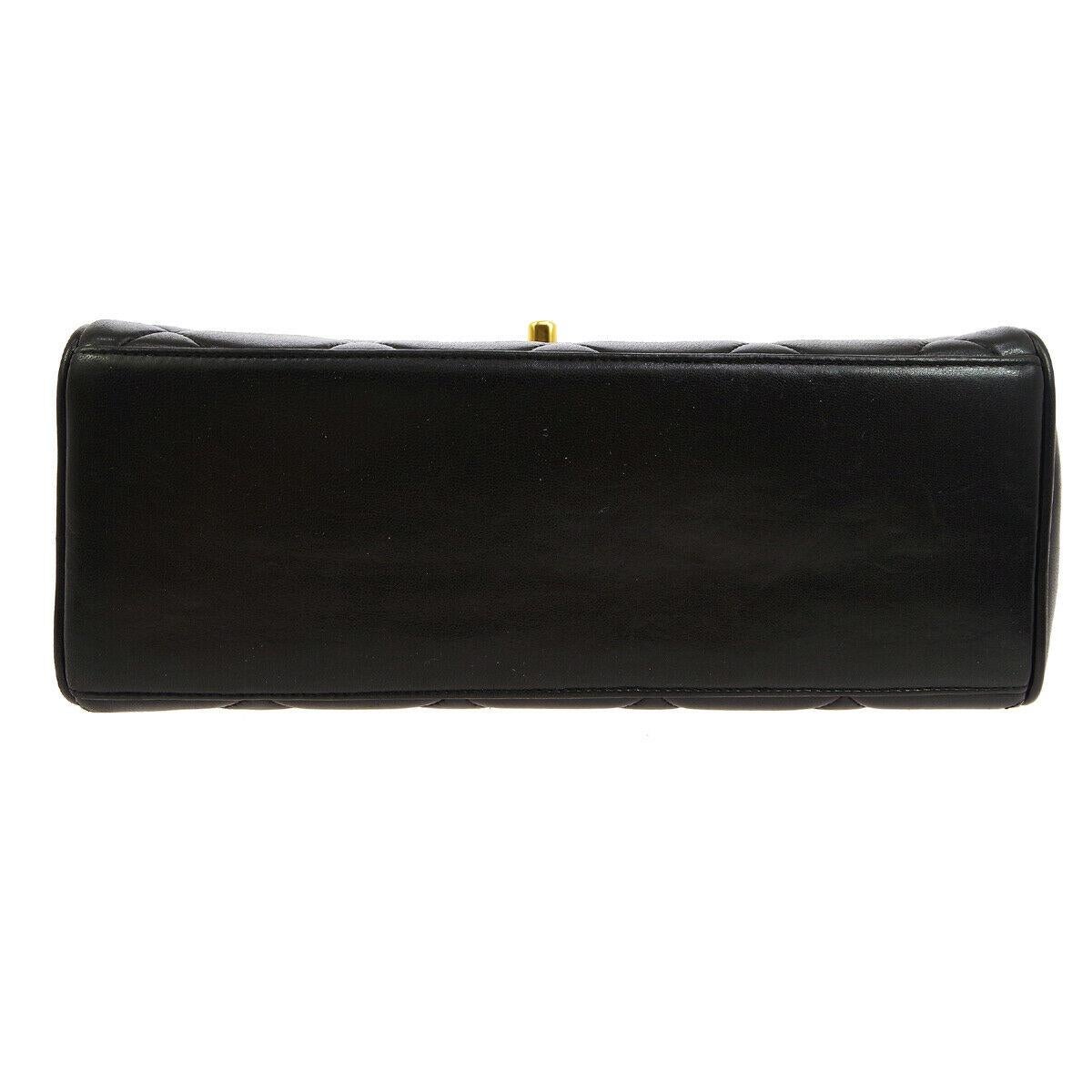 Women's Chanel Black Leather Gold Kelly Style Top Handle Satchel Shoulder Flap Bag