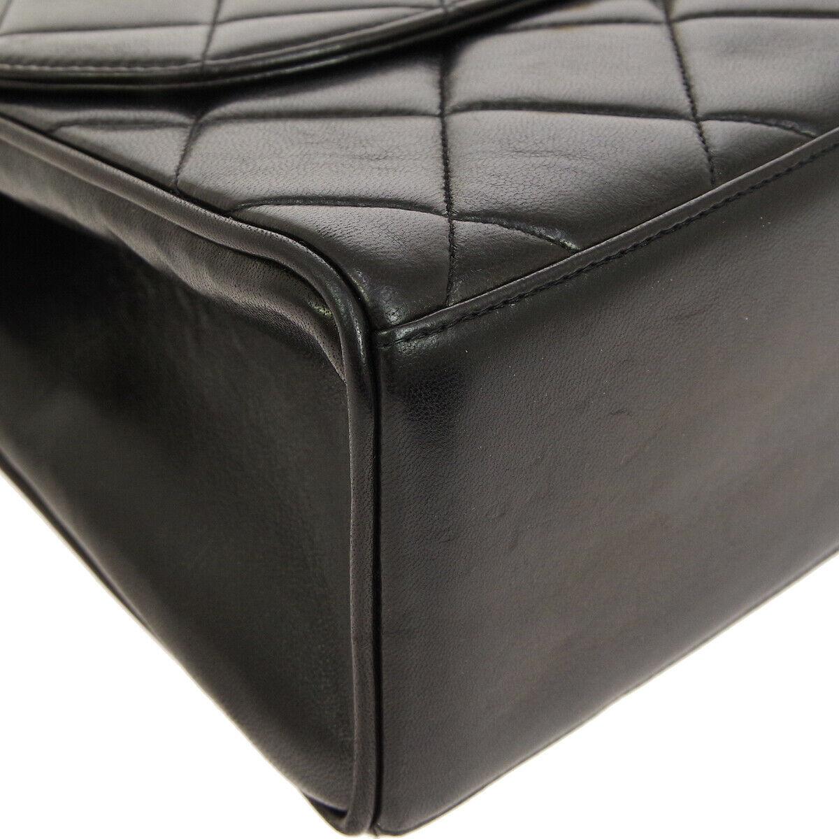 Chanel Black Leather Gold Kelly Style Top Handle Satchel Shoulder Flap Bag 1