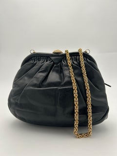 Chanel Black Leather Gold Kiss Lock Bag