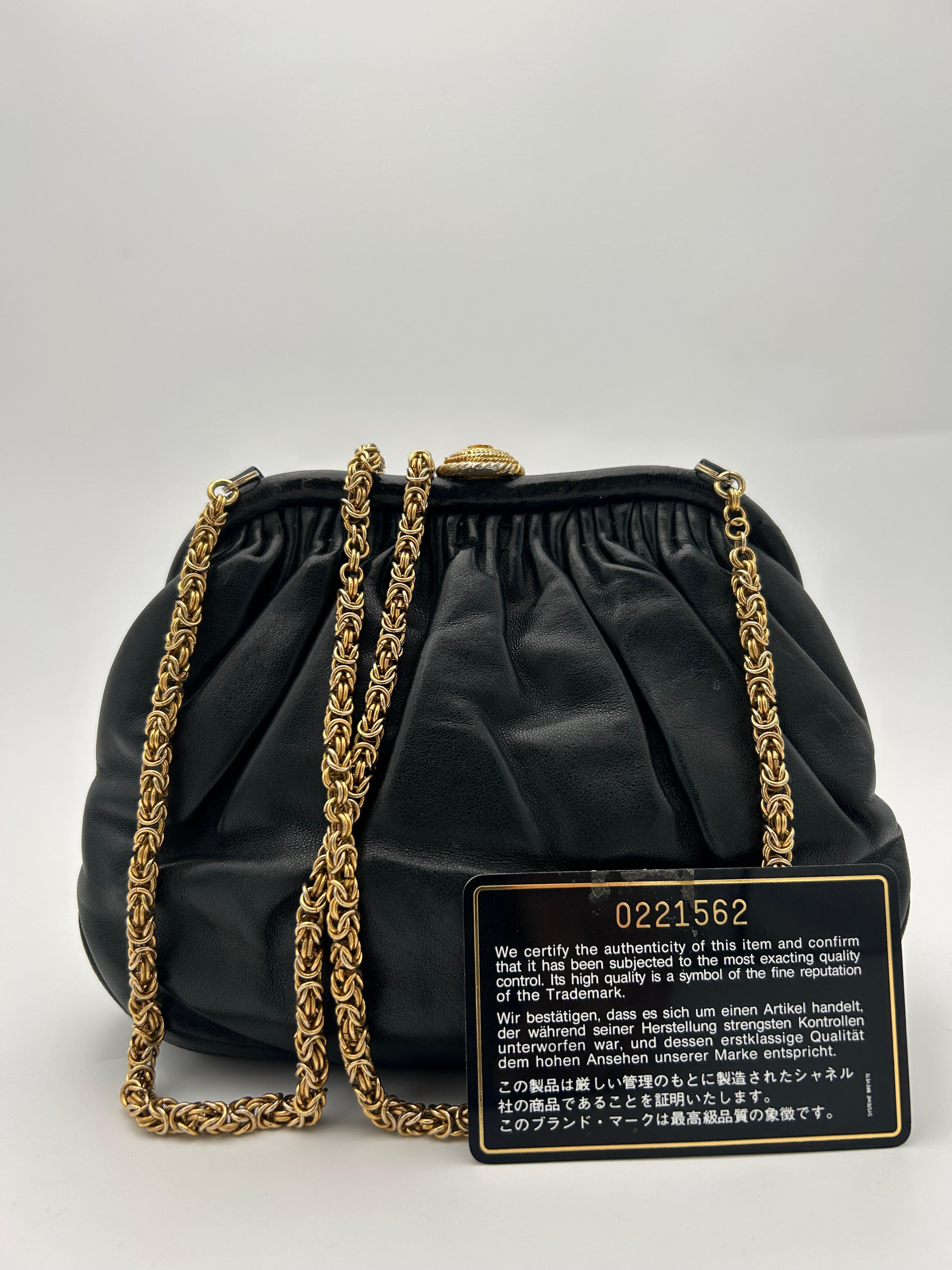 Chanel Black Leather Gold Kiss Lock Bag